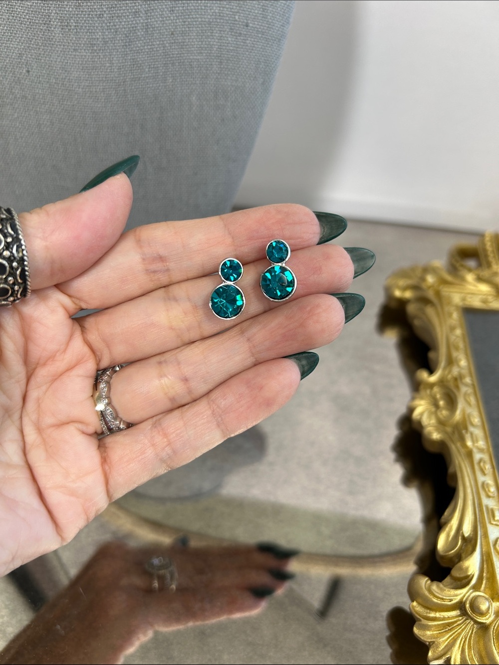 Napier Teal Crystal Double Stud Earrings